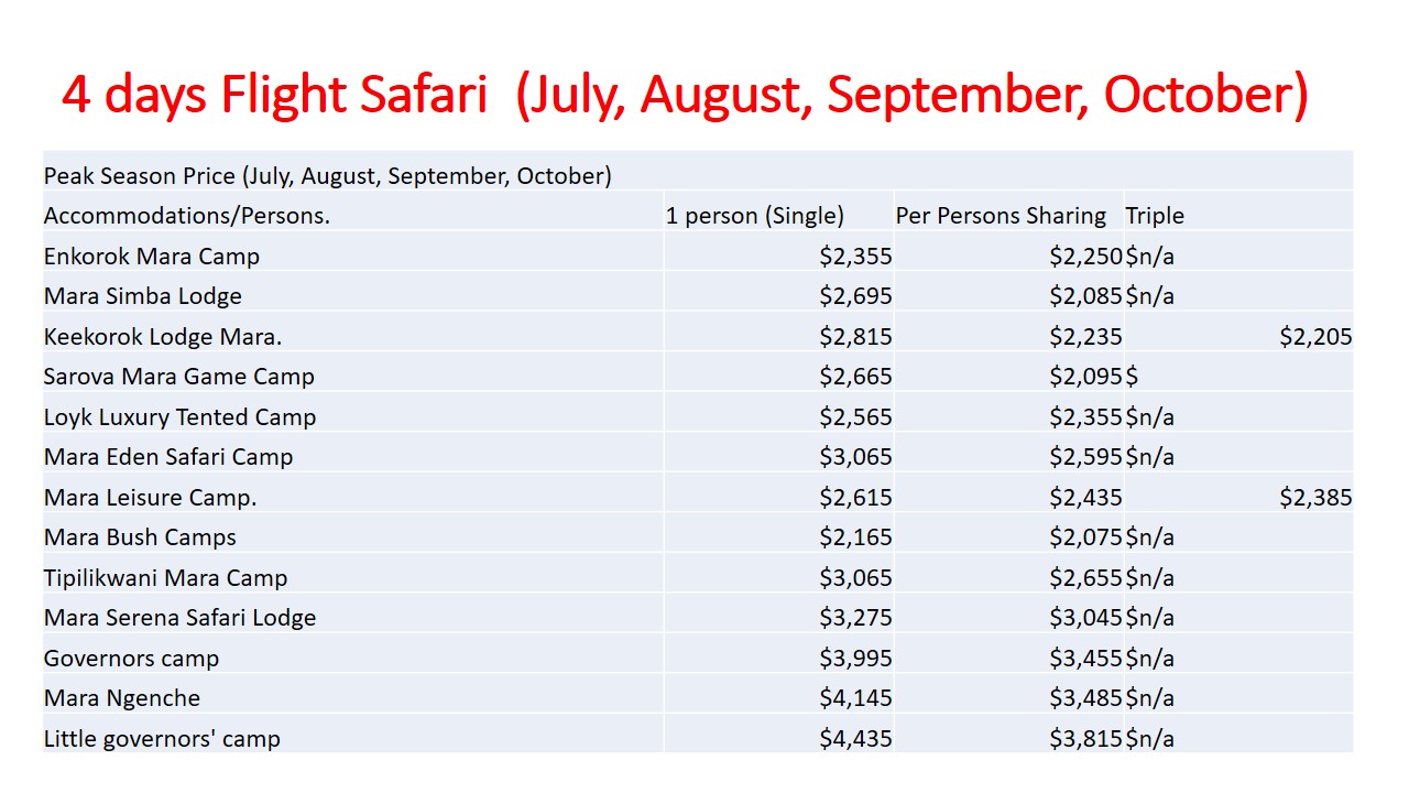 4days Flight Safari( July
